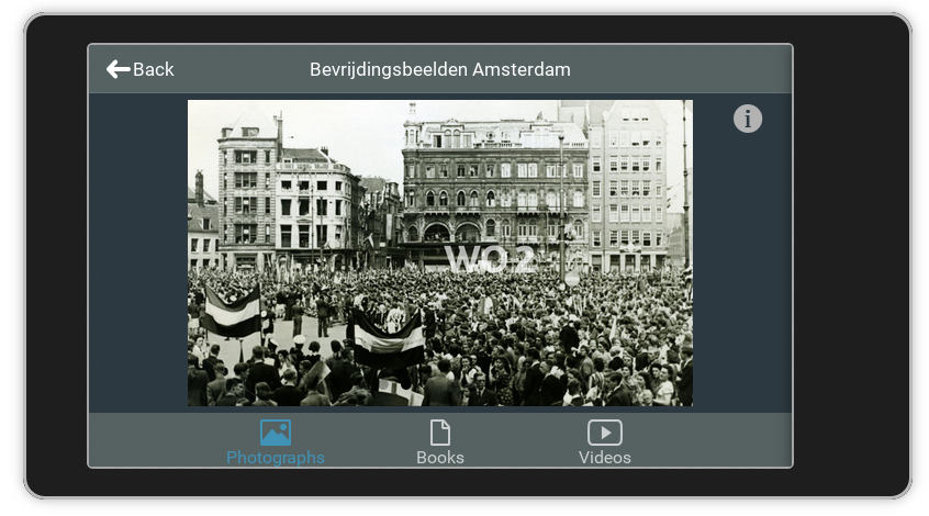 Screenshot Linked Open Images: explore panel showing photograph related to the liberation of Amsterdam