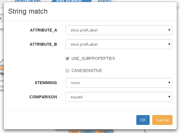 CultuurLINK: configuration panel of the string match block.
